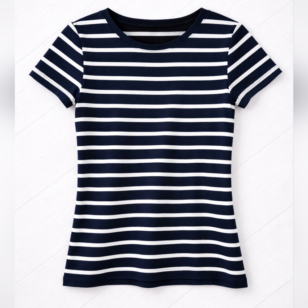 American Living Navy White Striped Tee - Size M